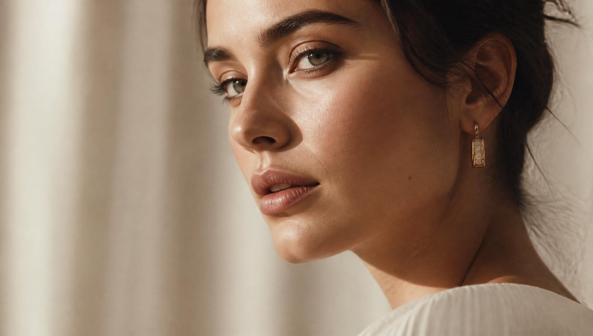 Editorial detail of refined feminine features in natural light